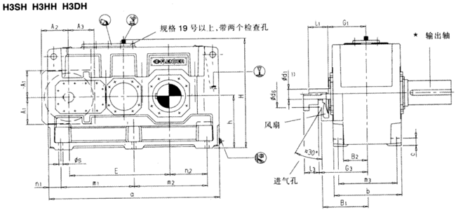 平行軸齒輪箱三級(jí)傳動(dòng)臥式安裝(類(lèi)型H3.H)